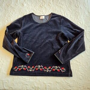 Hanna Andersson girls size 160 or 14/16 black embroidered velour shirt VGUC